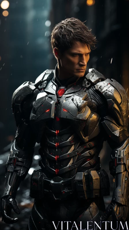 Armored Man in City - A Portrait of Strength and Determination AI Image