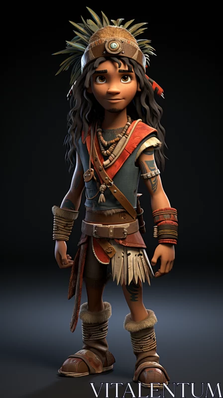 Cartoon Character in Native Attire: A Bold and Youthful Design AI Image