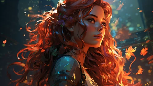 Enchanting Fantasy Art: Woman in Autumn Dress AI Image