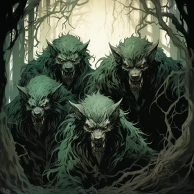 Foreboding Werewolf Portraits in Comic Book Style AI Image