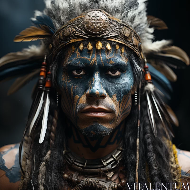 AI ART Indigenous Man in Authentic Attire - A Blend of History and Art