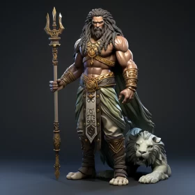 3D Render of Mythical Aqua Man with Lions AI Image