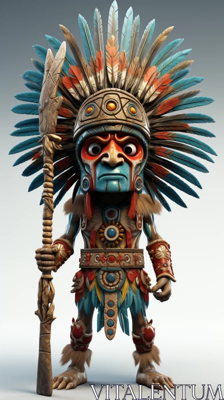 Native American Warrior 3D Model: A Surrealistic Anthropomorphic Depiction AI Image