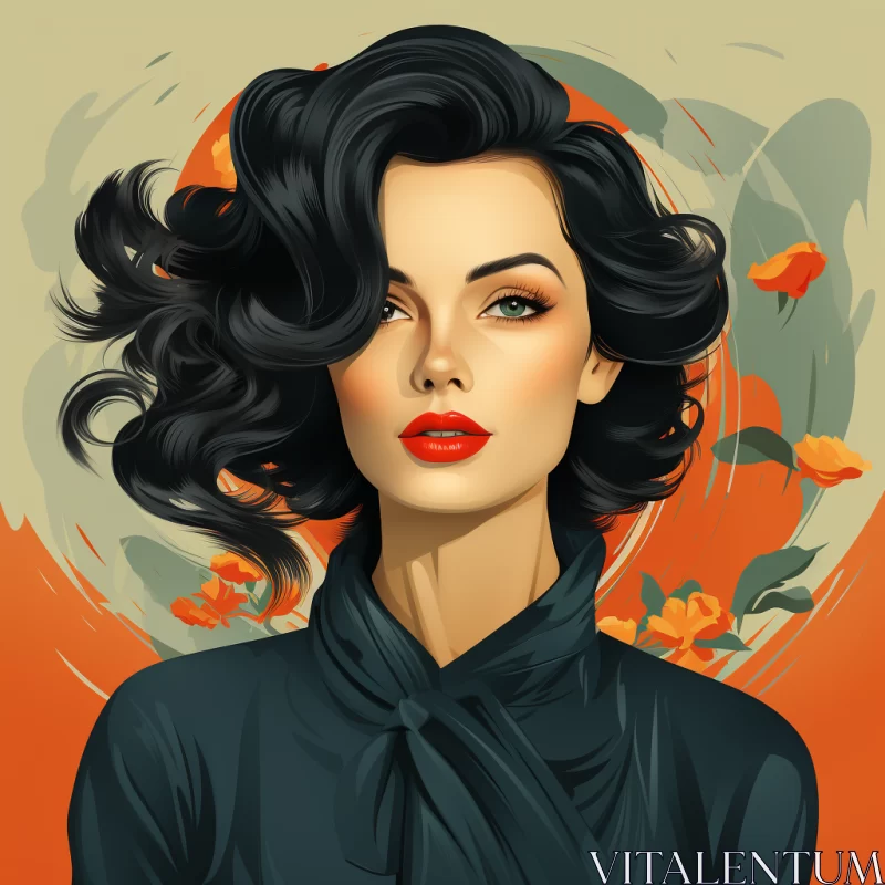 Retro Glamour: Digital Illustration of a Woman in Vintage Style AI Image