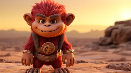 Animated Red Monkey in a Desert - RTX and Solapunk Elements AI Image