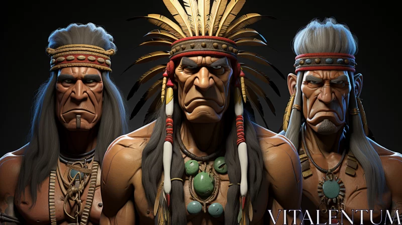 Intricate Cartoonish Portraits of Indigenous Men AI Image