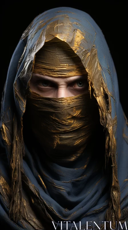 Mysterious Man in Golden Scarves - Dark Fantasy Portraiture AI Image