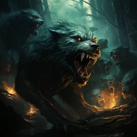 Fantasy Wolf Artwork: A Wild Chase in the Forest AI Image
