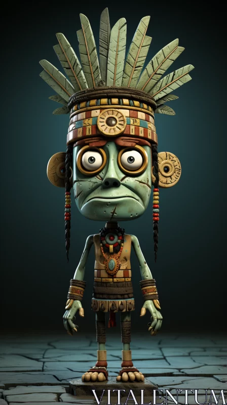 Ancient Aztec Cartoon Character - Playfully Grotesque AI Image