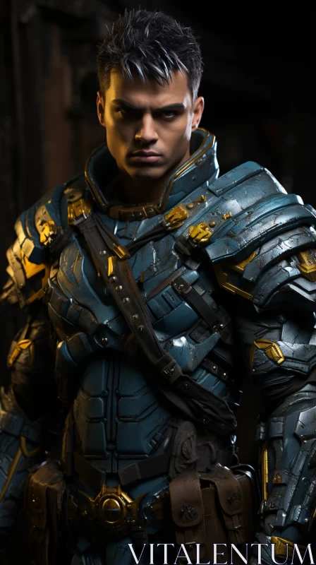 Armored Man in Blue and Gold - A Character Showcase AI Image