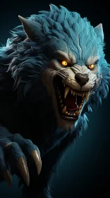 Threatening Dark Blue Wolf Portrait AI Image