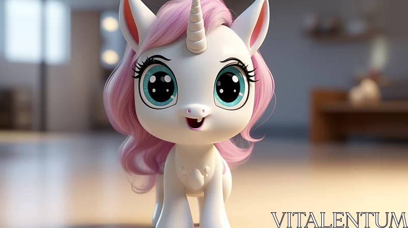 Whimsical Pink Pony in Room - Unicorn Imagery AI Image
