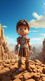 Cartoon Boy in Medieval Armor - Terracotta Tones and Cinematic Backdrop AI Image