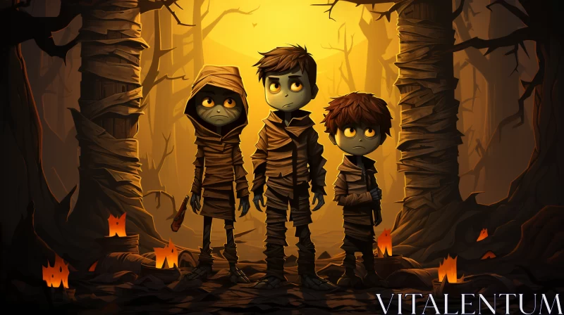 Mysterious Forest Adventure with Three Characters AI Image