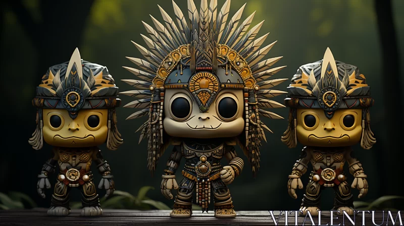 Intricately Illustrated Funko Pop Figures in Gold and Silver AI Image