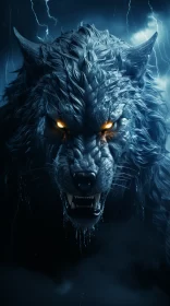 Epic Fantasy Scene: Storm-Enveloped Wolf Wallpaper HD AI Image