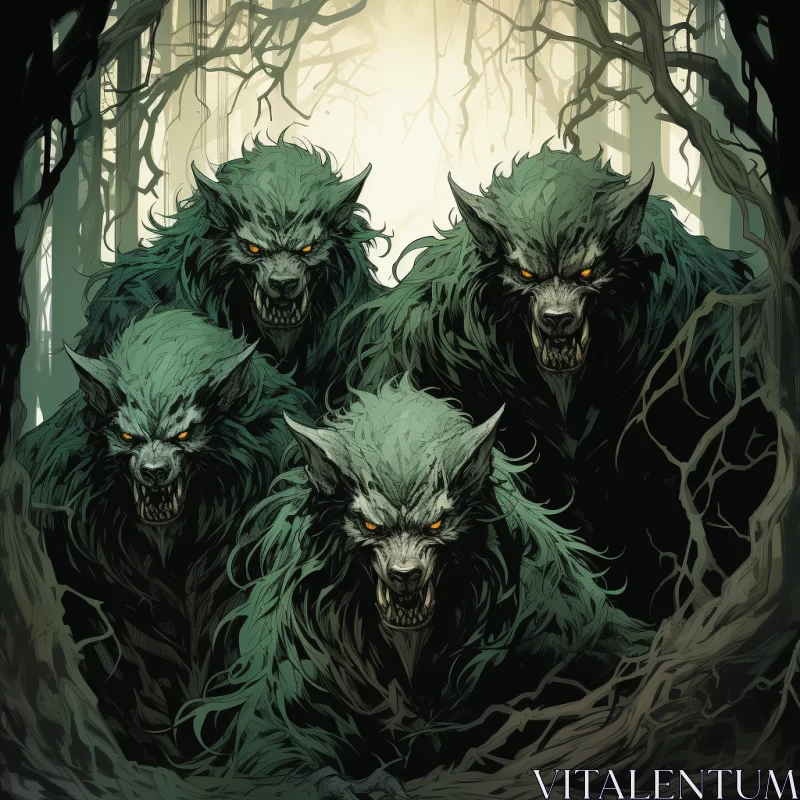 Foreboding Werewolf Portraits in Comic Book Style AI Image