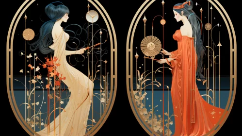 Art Nouveau-Inspired Women in Nature, Futuristic Fantasy AI Image