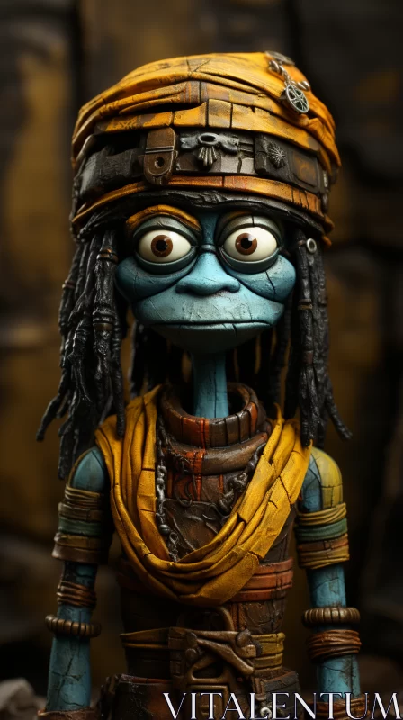 Gritty Textured Action Figure in Bronze and Azure AI Image