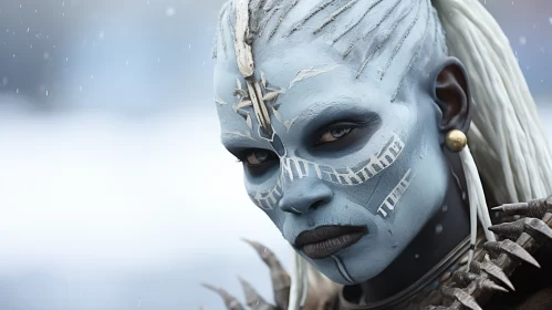 Snow Warrior: An Intense Portrait of a Female Warrior AI Image