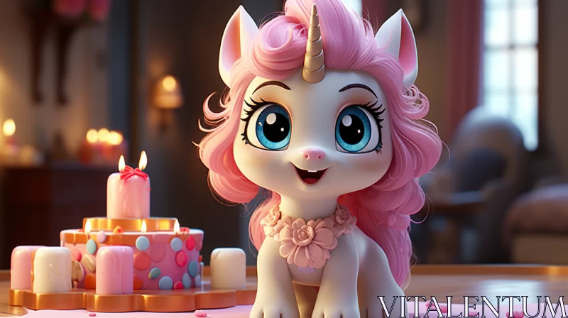 Charming Unicorn Birthday Scene AI Image
