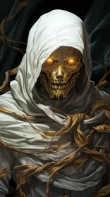 Golden Illuminated Skeleton: Intricate Portraiture and Twisted Characters AI Image