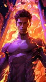 Fire-Cloaked Comic Character in Forest