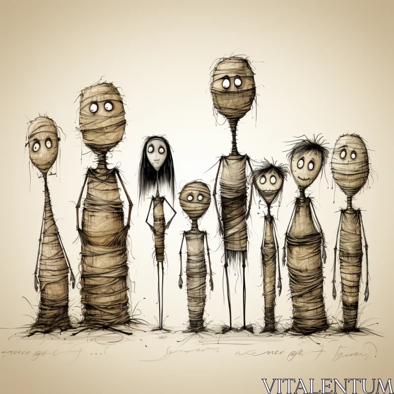 AI ART Whimsical Mummy Family - A Rustic and Expressive Artwork