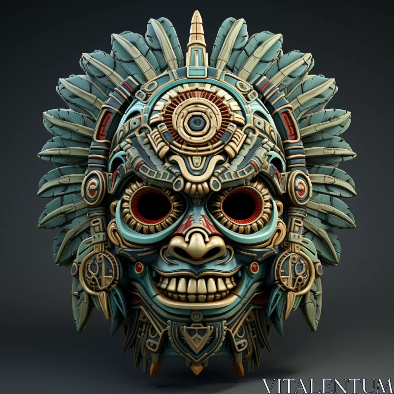 Aztec Inspired 3D Metal Mask with Intricate Carvings AI Image