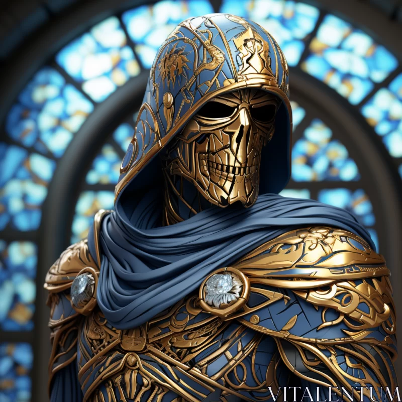 Skeleton in Blue Armor: An Epic Portraiture AI Image