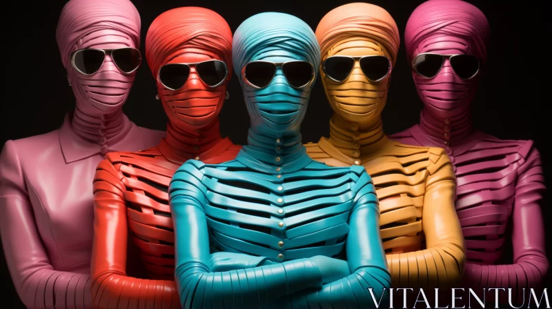 Colorful Skeletons in Sunglasses - A Surreal Fashion Statement AI Image