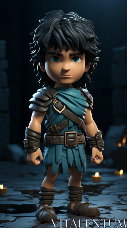 Enchanting Animated Character in Green Armor AI Image