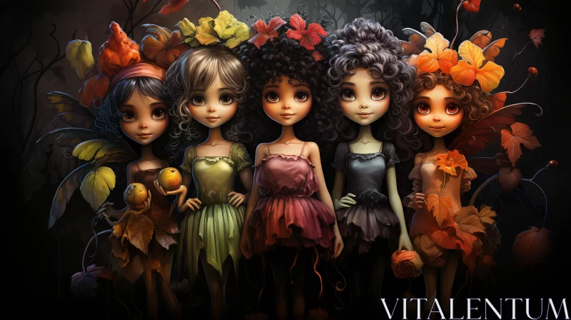 Enchanting Autumn Fairy Girls - A Dark Realism Art Piece AI Image