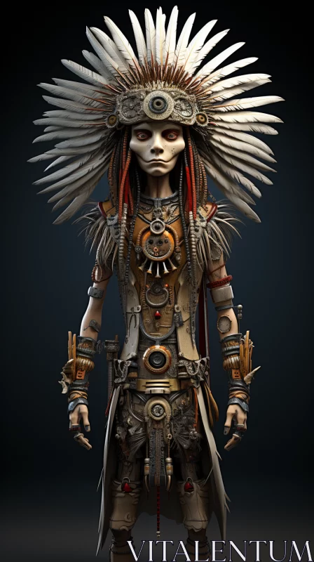 3D Native American Fantasy Soldier: A Fusion of Tradition and Futurism AI Image