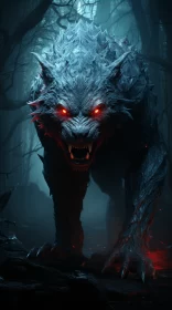 Evil Beast in the Forest - Monster with Red Eyes AI Image