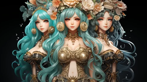 Exotic Floral Crowned Women in Anime Art