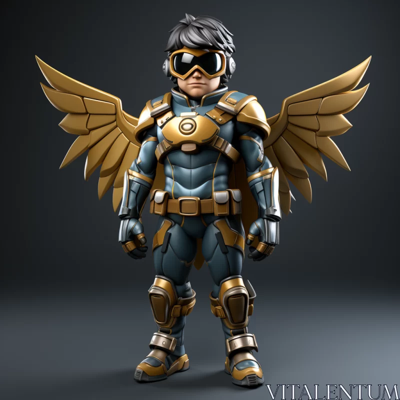 Golden Armored Winged Hero - An Embodiment of Child-like Innocence AI Image