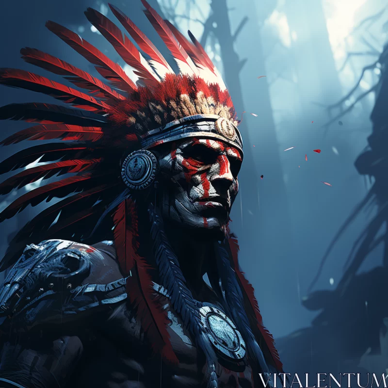 Native American Warrior in Forest: A Fusion of Tradition and Pop Culture AI Image