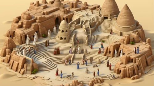 Ancient Desert Town Model in Cartoon-like Figures