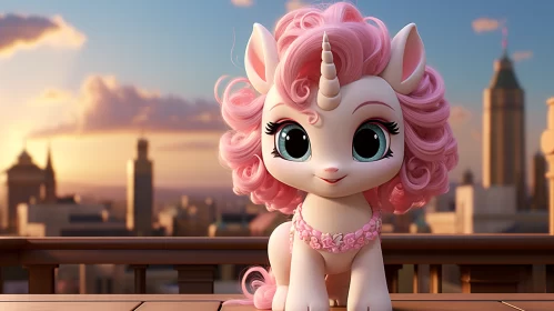 Pink Pony Overlooking City from Balcony AI Image