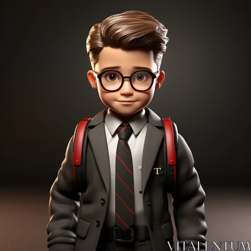 3D Render of a School Boy in Glasses and Red Uniform AI Image