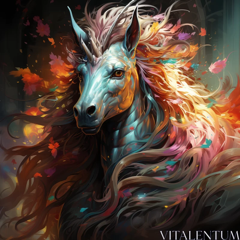 Fantasy Illustration of a Feathered Unicorn AI Image