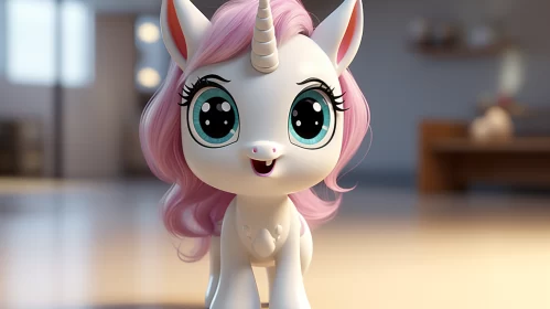 Whimsical Pink Pony in Room - Unicorn Imagery AI Image