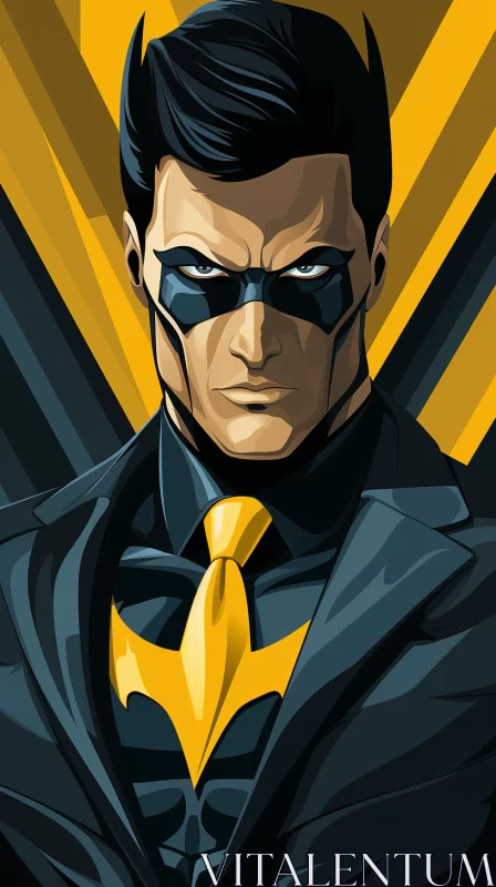 Batman in Yellow Tie and Black Jacket: A Stylized Illustration AI Image