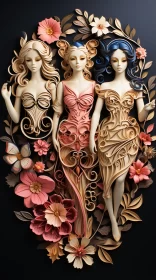 Elegant Paper Cut Figurines: A Study in Contrast and Detail AI Image
