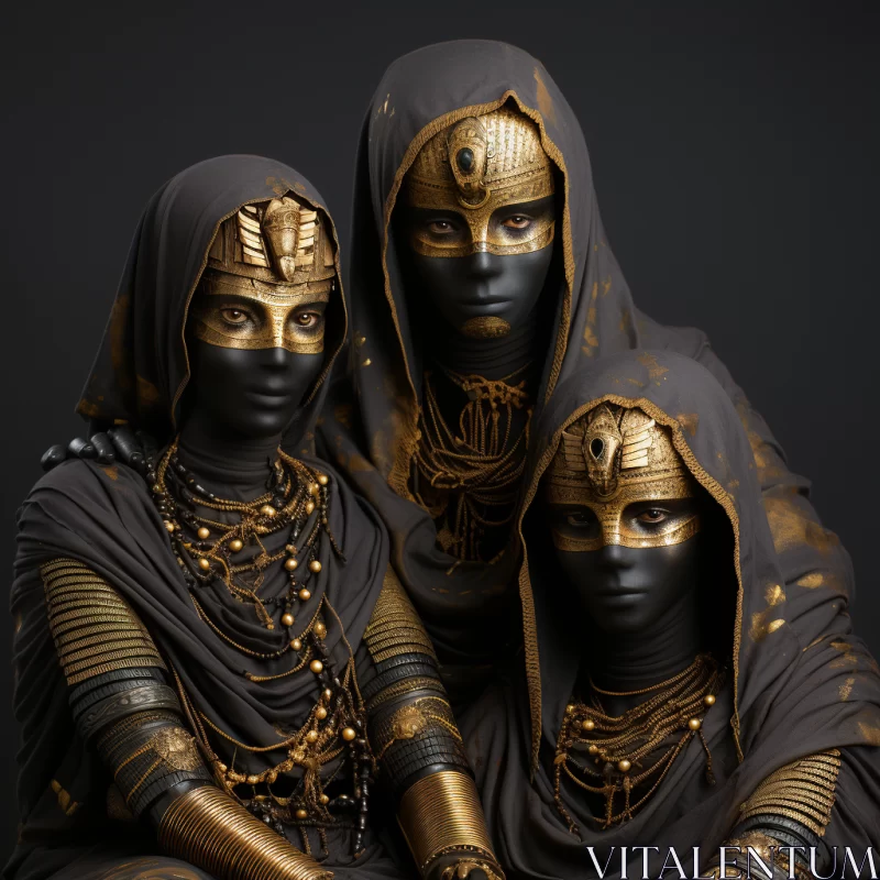 Mysterious Trio in Black and Gold - Surreal Art AI Image