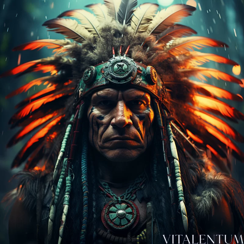 Indian Warrior Portrait: A Study in Feathers and Tradition AI Image