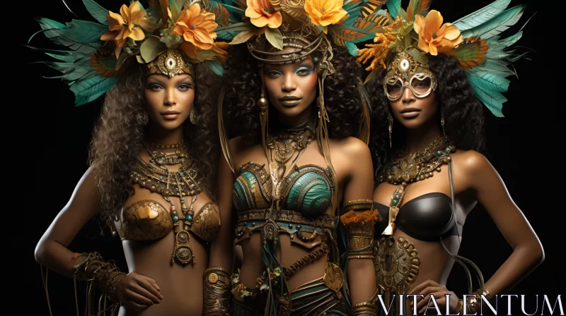 Afro-Caribbean Inspired Fashion Portrayal of Three Women AI Image