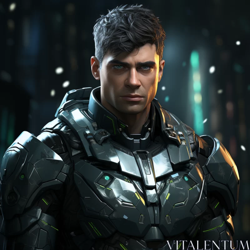 Futuristic Man in Emerald Armor in City - Futurist Game AI Image