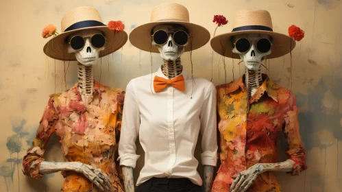 Skeletons in Floral Hats: A Fusion of Horror and Fashion AI Image
